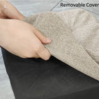 Round Foot Rest Stool Linen Fabric Padded Seat Pouf with Non-Skid Wooden Legs Living room Furniture